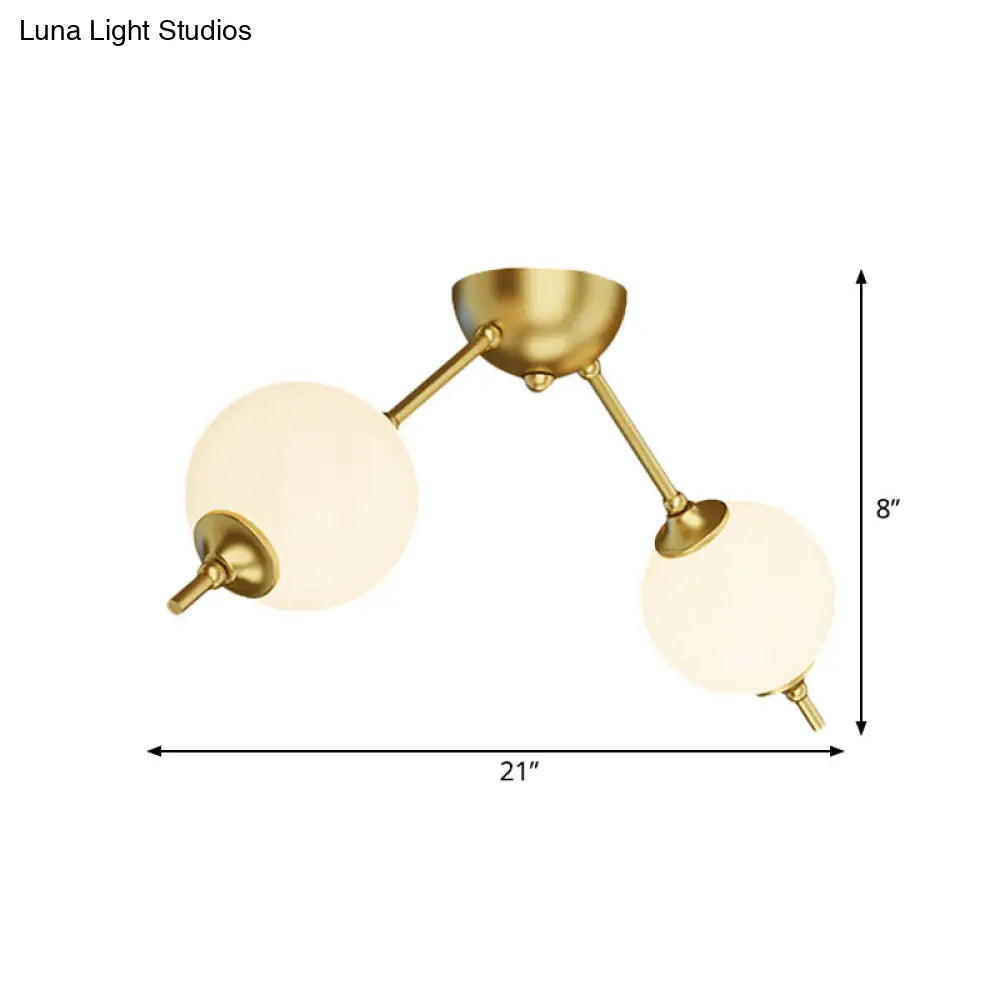 Postmodern Brass Ceiling Mount Light With Ivory Glass Shade - 2/3 Lights Semi Flush For Living Room