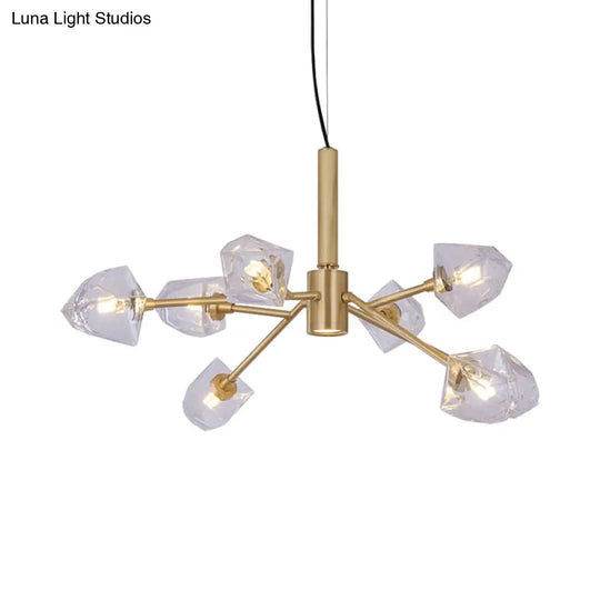 Postmodern Brass Chandelier With 8 Crystal Gemstone Pendant Lamps