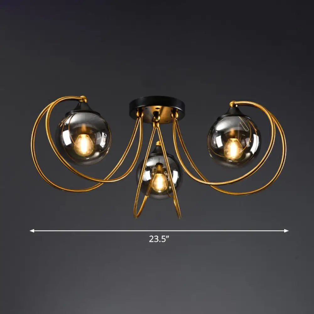 Postmodern Brass Finish Floral Semi-Flush Ceiling Light - Elegant Glass Flushmount For Living Rooms