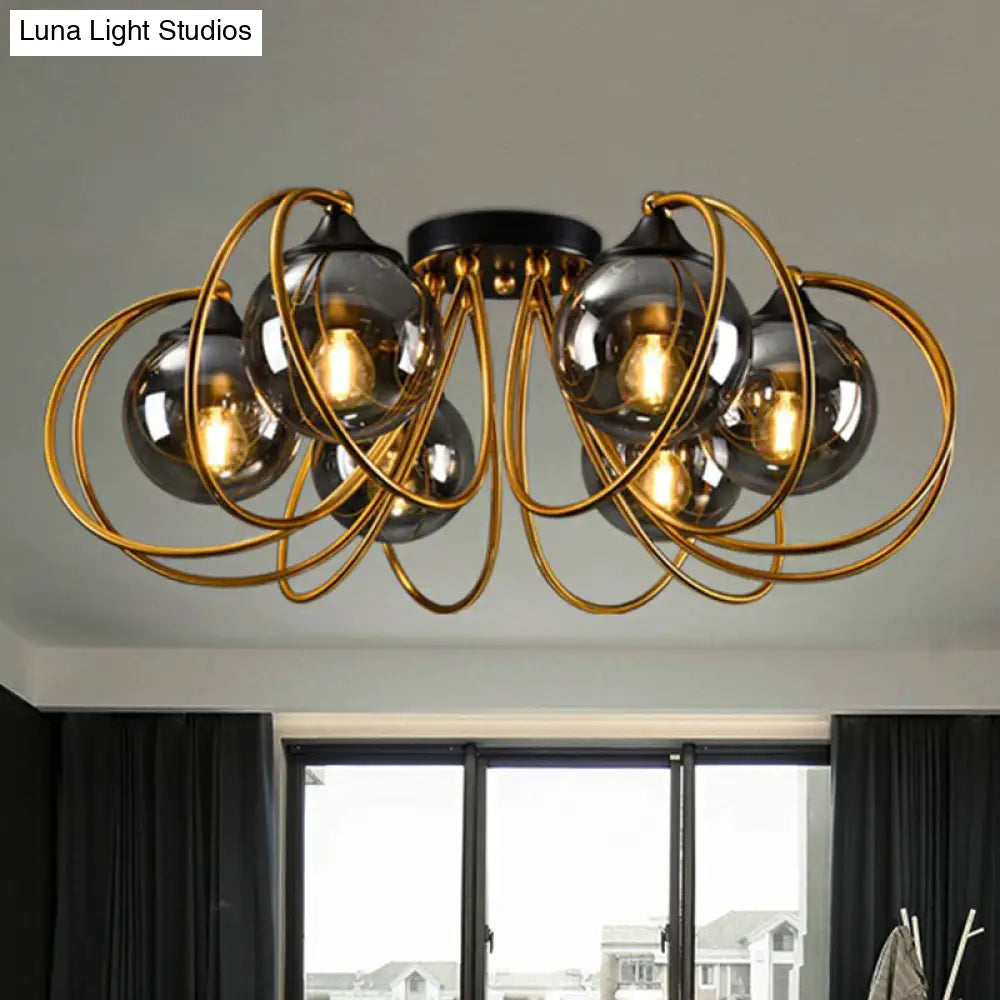 Postmodern Brass Finish Floral Semi-Flush Ceiling Light - Elegant Glass Flushmount For Living Rooms