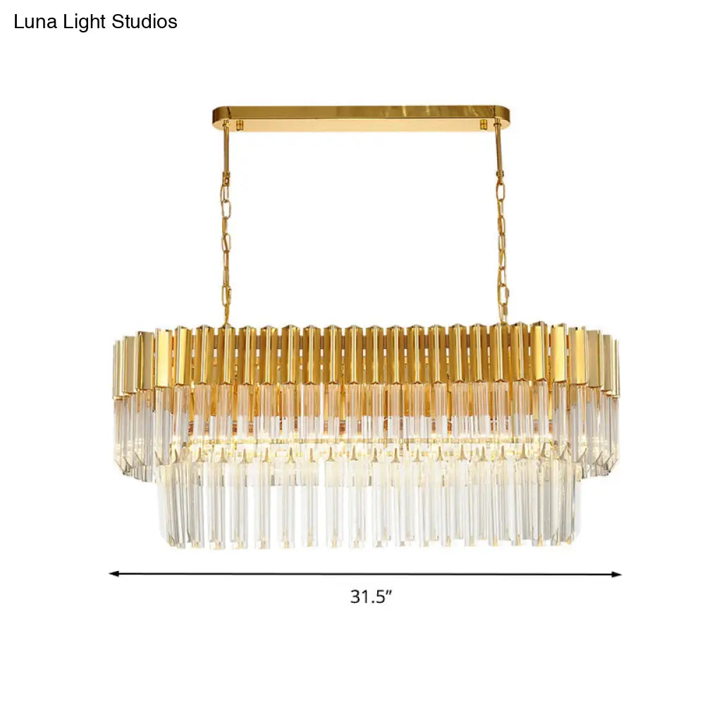 Postmodern Brass Island Light Fixture - 8 Heads Crystal Rod Hanging Design