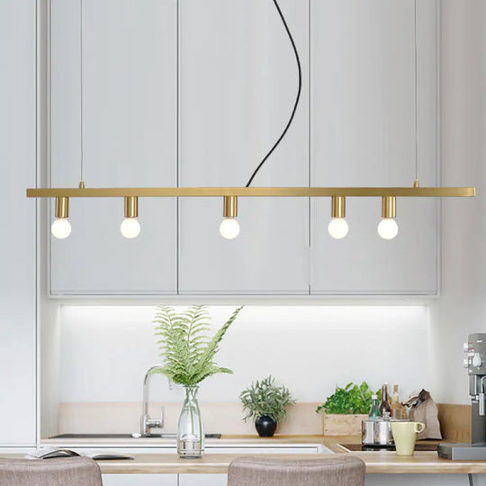 Postmodern Brass Linear Down Lighting Chandelier - Hanging Pendant For Dining Table