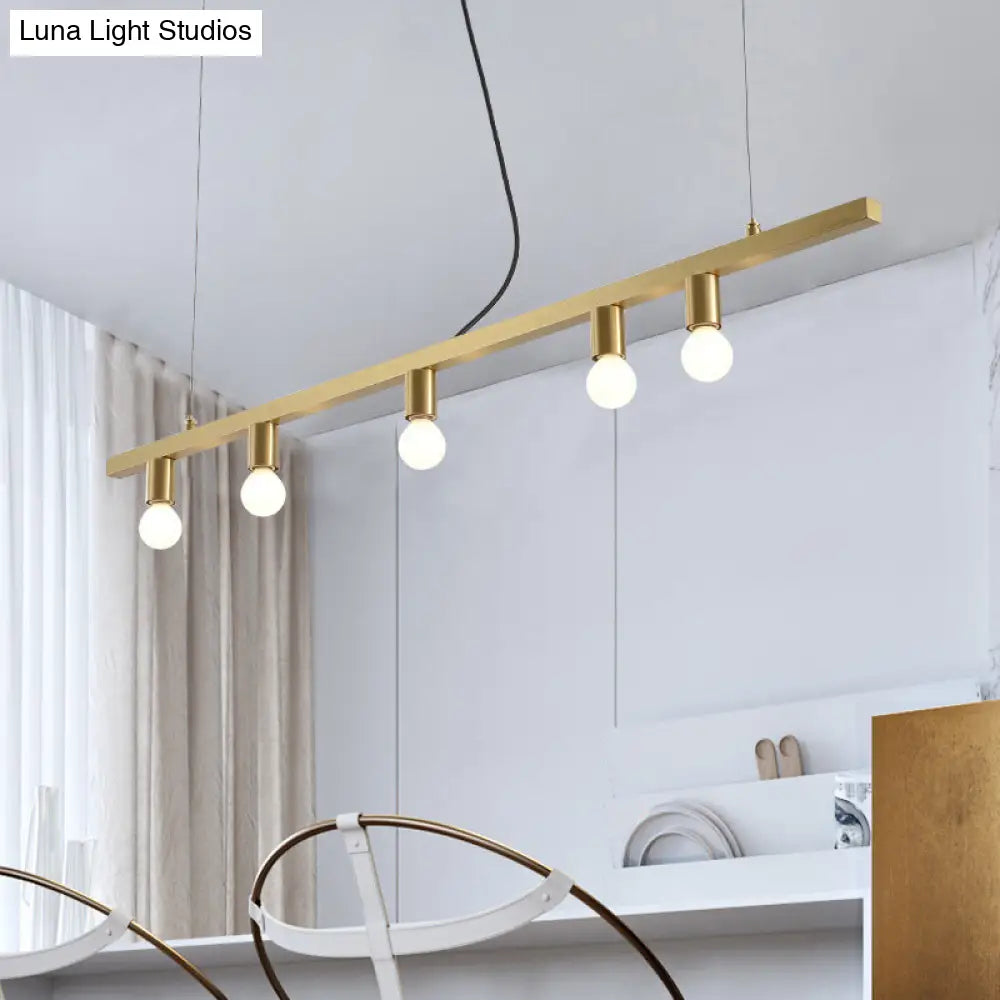 Postmodern Brass 5-Light Linear Chandelier For Dining Table