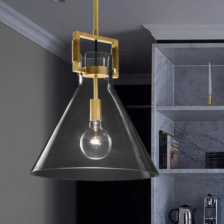 Postmodern Brass Pendant Light With Clear Glass Shade - Dome/Globe/Cone Design 12’/12.5’/14’