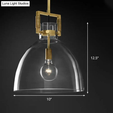 Postmodern Brass Pendant Light With Clear Glass Shade - Dome/Globe/Cone Design 12’/12.5’/14’ Wide