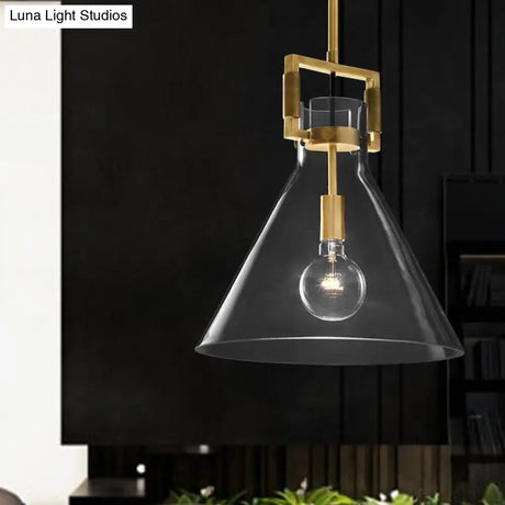 Postmodern Brass Pendant Light With Clear Glass Shade - Dome/Globe/Cone Design 12’/12.5’/14’ Wide