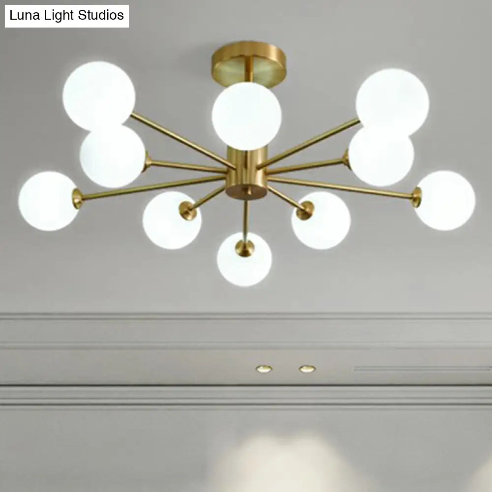 Postmodern Brass Radial Glass Chandelier Lamp For Living Room Lighting
