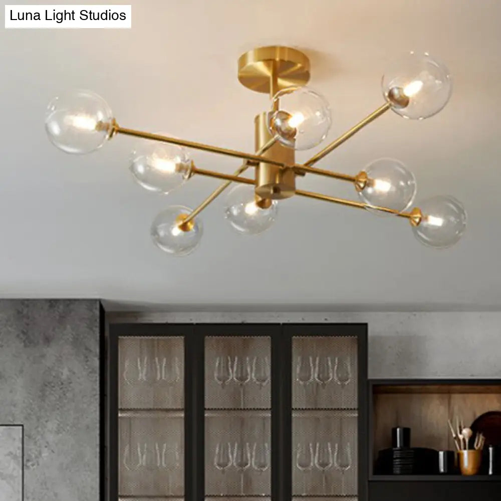 Postmodern Brass Radial Glass Chandelier Lamp For Living Room Lighting