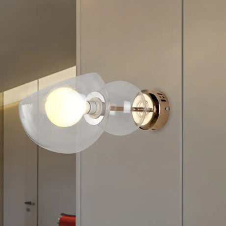 Postmodern Brass Wall Sconce Light With Clear/Amber Glass Shade Clear