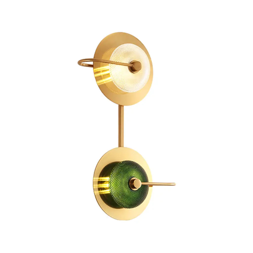 Postmodern Brushed Gold Glass Disc Wall Sconce - Mounted Lamp For Living Room 2 /