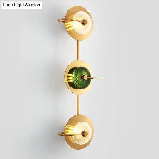 Postmodern Brushed Gold Glass Disc Wall Sconce - Mounted Lamp For Living Room