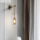 Postmodern Capsule Wall Hanging Light Clear Glass Bedside Lamp 1 Bulb Interior Mesh Guard Black/Gold