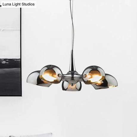 Postmodern Chrome Bowl Chandelier - 3/5 Lights Mirror Glass Pendant Ceiling Light For Dining Room