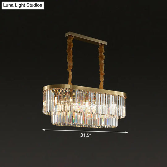 Postmodern Clear Crystal Rod Pendant Light For Dining Room In Brass Finish / 31.5