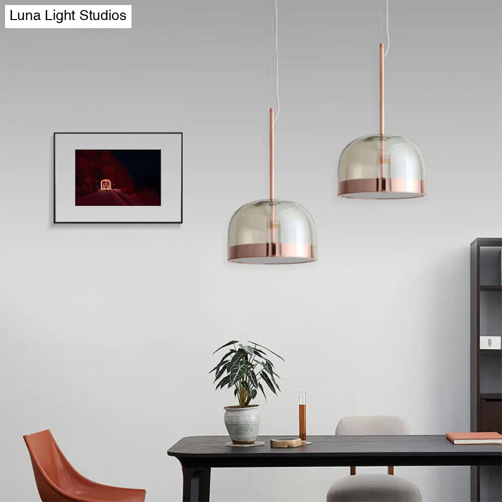 Hanging Ceiling Light Kit: Clear Glass Dome Pendant With Postmodern Copper Finish