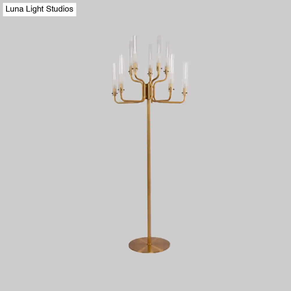 Postmodern Clear Glass Stand Up Lamp With 9-Bulb Tree Design - Gold Finish Led Floor Standing Light