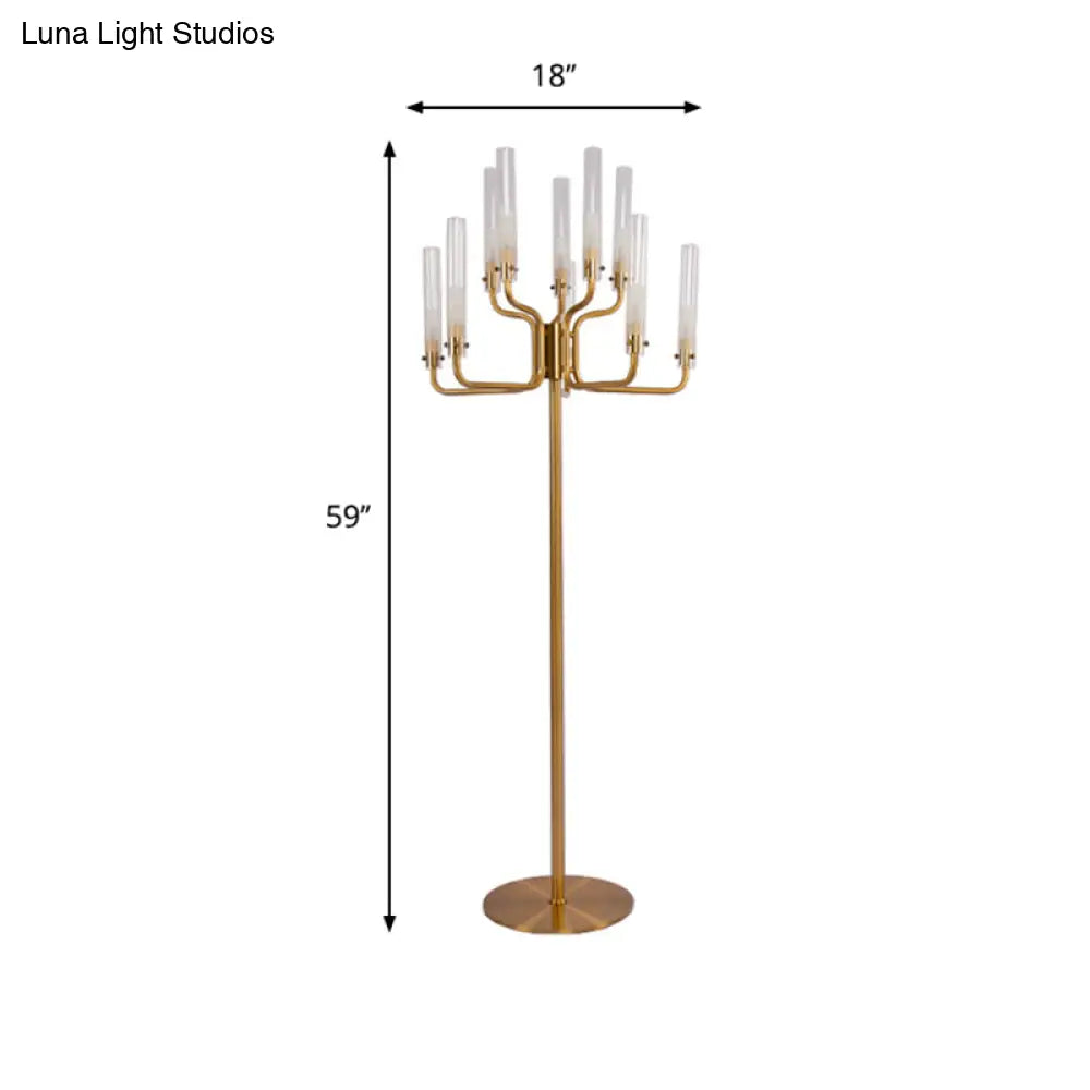 Postmodern Clear Glass Stand Up Lamp With 9-Bulb Tree Design - Gold Finish Led Floor Standing Light