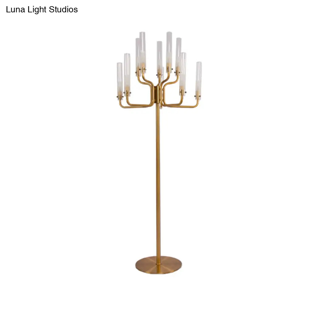 Postmodern Clear Glass Stand Up Lamp With 9-Bulb Tree Design - Gold Finish Led Floor Standing Light