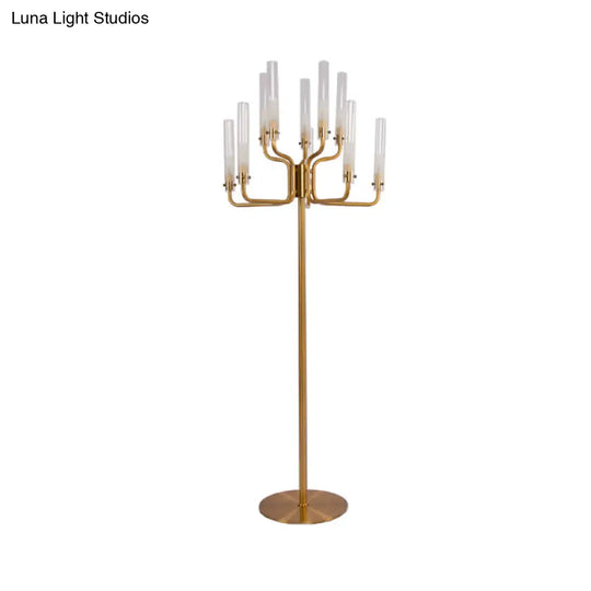 Postmodern Clear Glass Stand Up Lamp With 9-Bulb Tree Design - Gold Finish Led Floor Standing Light