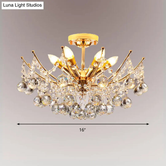Postmodern Crystal Ball Ceiling Light Fixture - Chrome/Clear/Cognac 4 Lights Semi Flush Mount