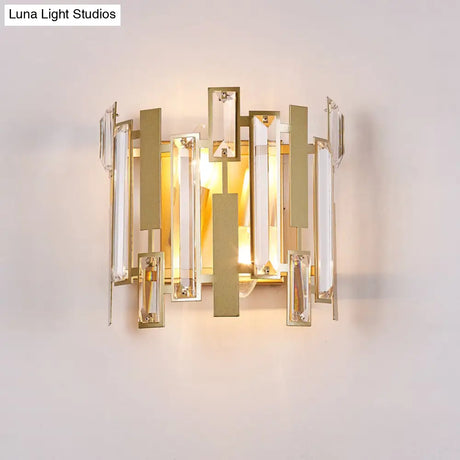 Postmodern Crystal Block Wall Light Fixture: 1 Gold Mount For Living Room