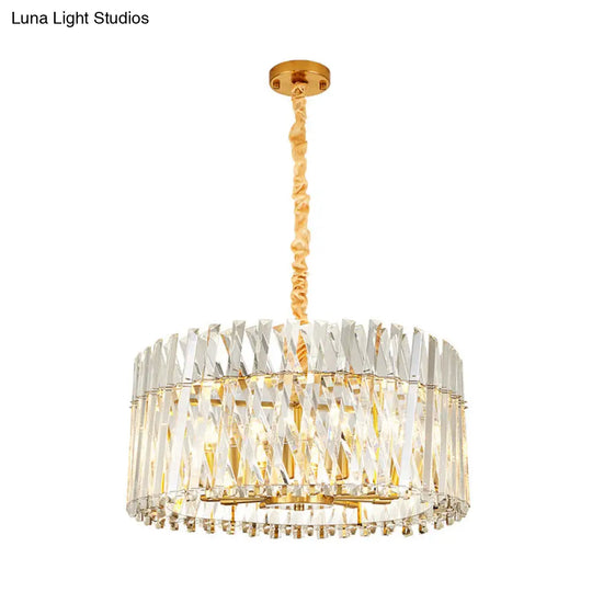Postmodern Crystal Chandelier Lamp - Round Tri-Sided Rod Style 8/10 Lights Gold Finish Hanging Light
