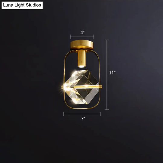 Postmodern Crystal Gold Cube Led Ceiling Lamp - Semi Flush Mount For Foyer / Oval