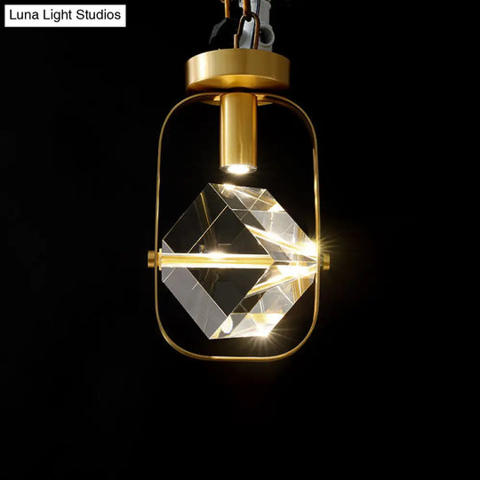 Postmodern Crystal Gold Cube Led Ceiling Lamp - Semi Flush Mount For Foyer