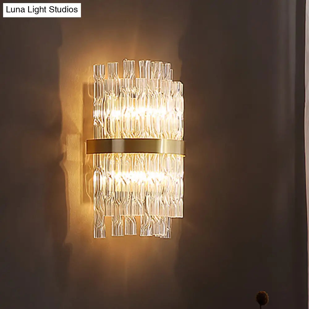 Postmodern Crystal Rod Brass Sconce Light - Half-Cylinder Wall Fixture