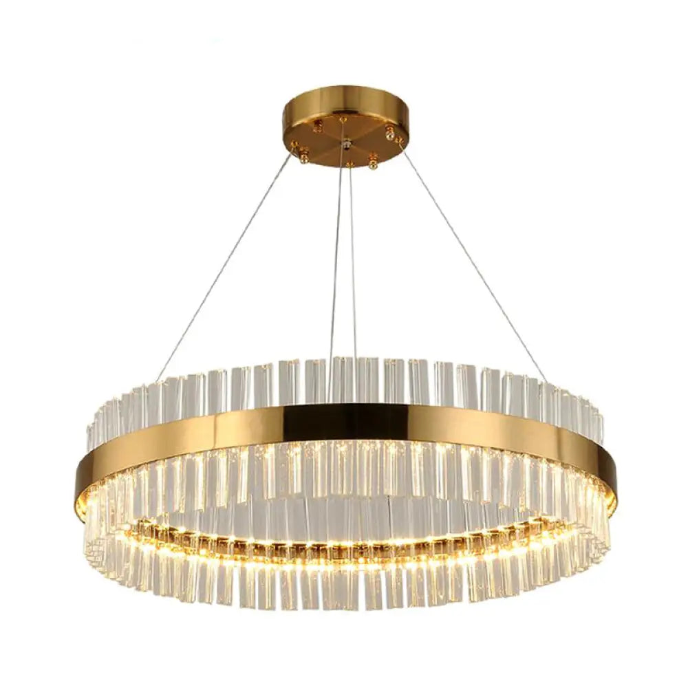 Postmodern Crystal Rod Gold Led Chandelier Light - Circular Ceiling Hanging Fixture Multiple Width
