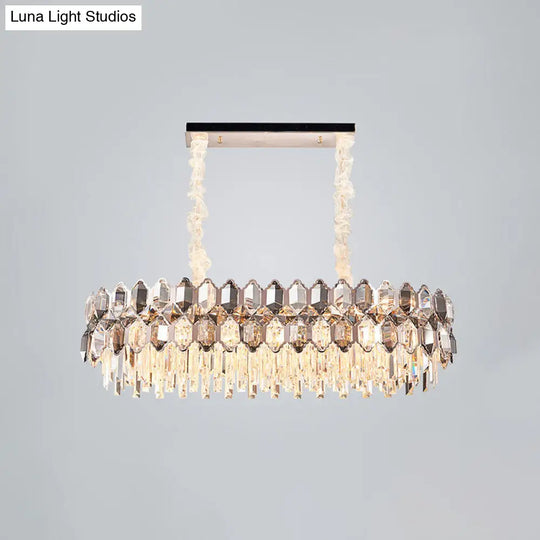 Postmodern Crystal Suspension Island Light Fixture - Clear Oval Lamp For Dining Room (12 Bulbs)