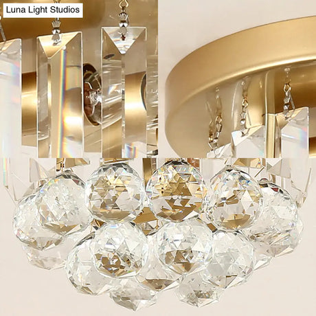 Postmodern Drum Ceiling Light With Crystal Shade - Metal Flush Mount 2 Lights For Corridor
