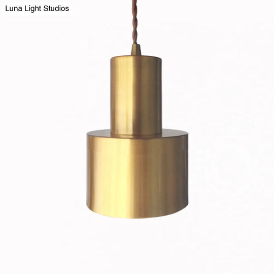 Modern Gold Geometric Ceiling Pendant Light - Single Metallic Hanging Lamp / E