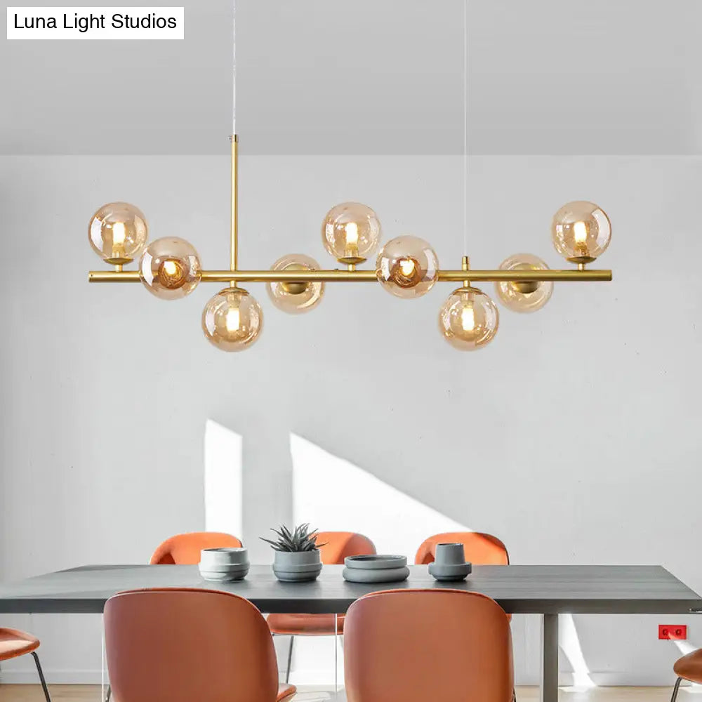 Postmodern Glass Ball Pendant Light For Kitchen - Multiple Colors & Gold/Black Finish 7/9/11 Lights