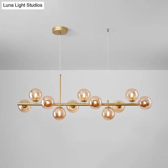 Postmodern Glass Ball Pendant Light For Kitchen - Multiple Colors & Gold/Black Finish 7/9/11 Lights