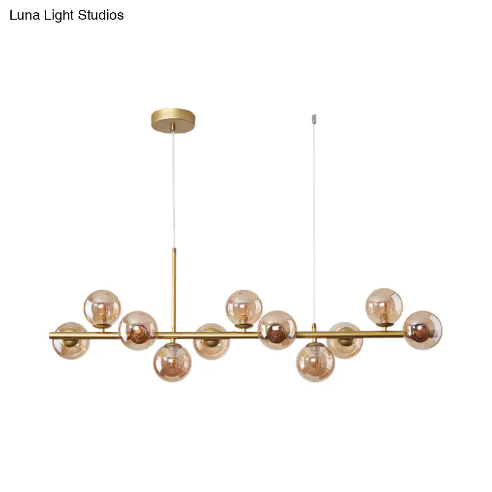Postmodern Glass Ball Pendant Light For Kitchen - Multiple Colors & Gold/Black Finish 7/9/11 Lights
