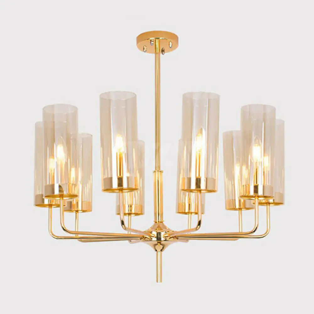 Postmodern Glass Brass Finish Chandelier For Living Room 10 / Tan