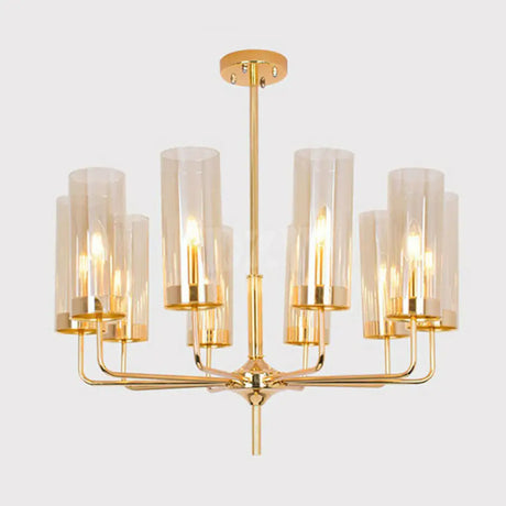 Postmodern Glass Brass Finish Chandelier For Living Room 10 / Tan