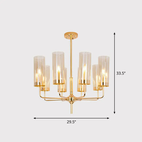 Postmodern Glass Brass Finish Chandelier For Living Room 8 / Tan