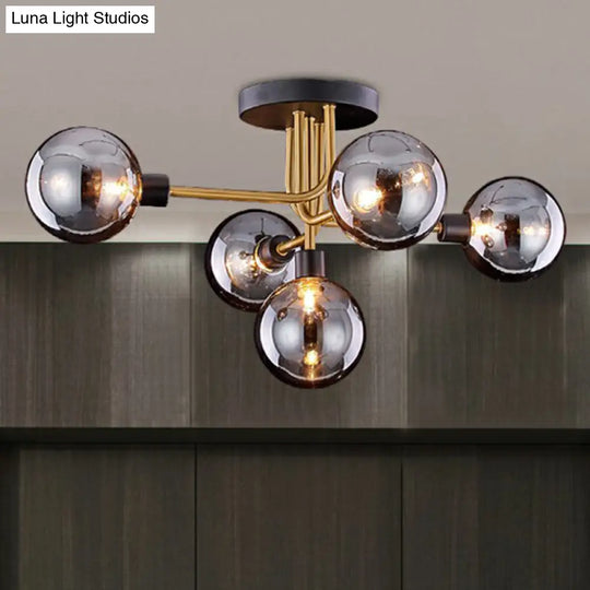 Postmodern Glass Modo Chandelier Ceiling Mount: Semi Flush Black Brass Light Fixture