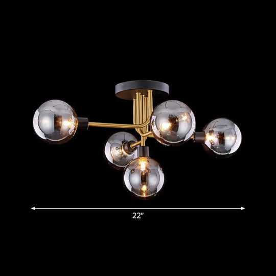 Postmodern Glass Modo Chandelier Ceiling Mount: Semi Flush Black Brass Light Fixture 5 / Smoke Gray