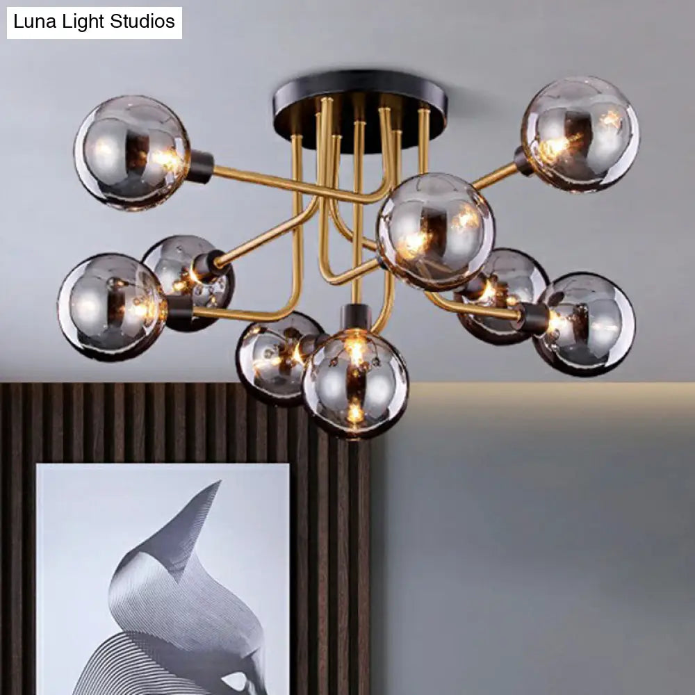 Postmodern Glass Modo Chandelier Ceiling Mount: Semi Flush Black Brass Light Fixture
