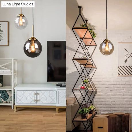 Postmodern Glass Pendant Light: Sphere Drop Design With Bedside & Ceiling Mounts - Brass Finish