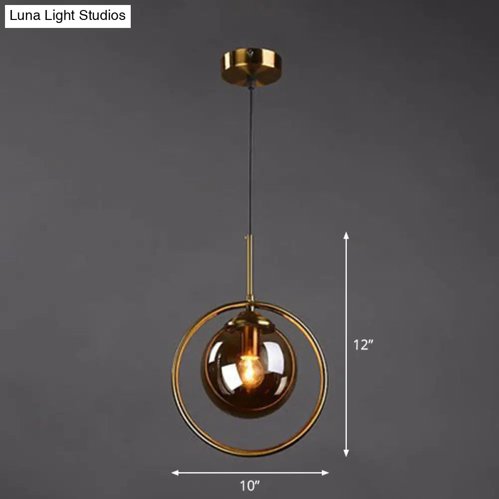 Postmodern Glass Pendant Kitchen Light With Decorative Ring And Down Lighting Amber