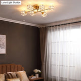 Postmodern Gold Crystal Semi Flush Mount Ceiling Light - Cubic Dimpled Design (4/6 Heads)