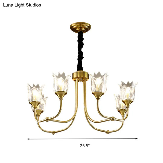 Postmodern Gold Flower Pendant Light With Clear Glass - 6 Heads Dining Room Chandelier Fixture