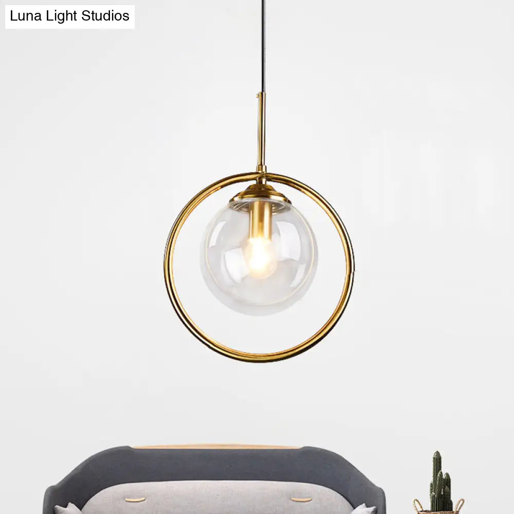 Postmodern Gold Globe Pendant Lamp With Smoke Gray/Clear Glass For Bedroom Lighting
