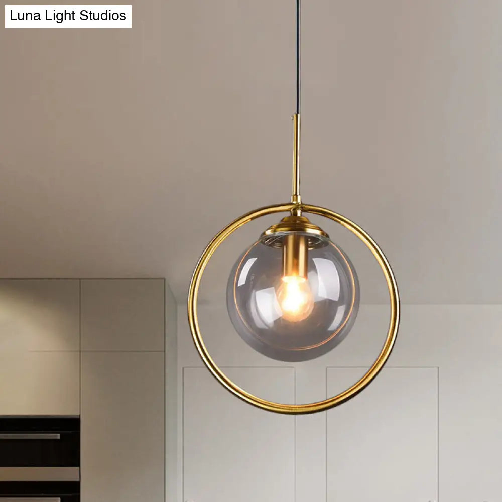 Postmodern Gold Globe Pendant Lamp With Smoke Gray/Clear Glass For Bedroom Lighting