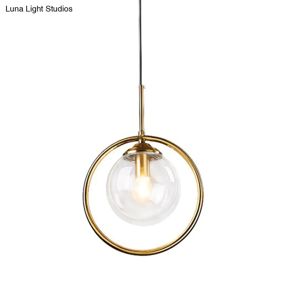Postmodern Gold Globe Pendant Lamp With Smoke Gray/Clear Glass For Bedroom Lighting