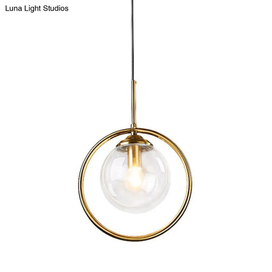 Postmodern Gold Globe Pendant Lamp With Smoke Gray/Clear Glass For Bedroom Lighting